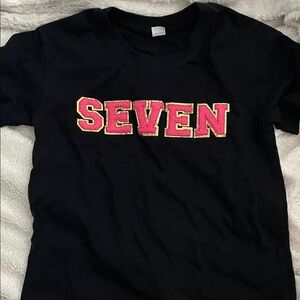 Girls' Black Short-Sleeve Tee with Pink & Gold 'SEVEN' Graphic